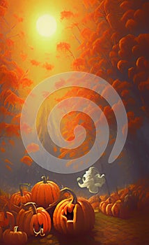 Haunted forest with pumpkins - Halloween landscape