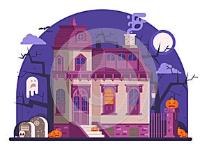 Haunted Halloween Ghost House Scene in Flat