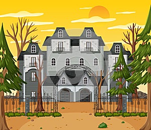 Haunted halloween mansion at daytime