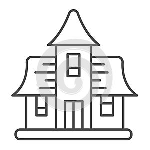 Haunted house, abandoned building, cursed mansion thin line icon, halloween concept, manor vector sign on white