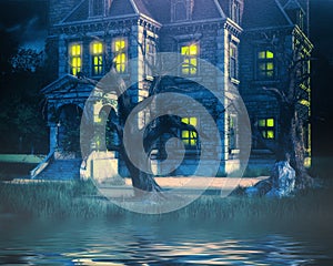 Haunted House Background with lake