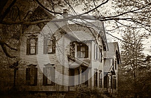 Haunted house in dark sepia