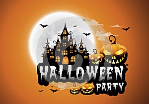 haunted house and full moon with pumpkins and ghost,party happy Halloween night background