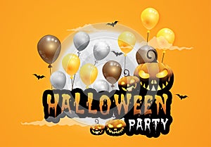 Haunted house and full moon with pumpkins and ghost,party happy Halloween night background