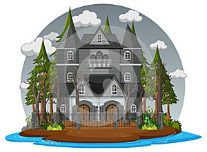 Haunted house with grey sky