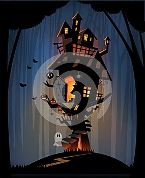 Haunted house on Halloween night