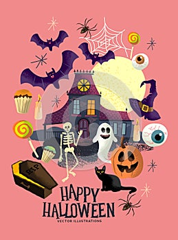 Haunted House And Halloween Objects