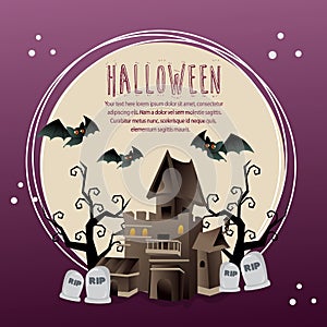 Haunted house halloween theme moonlight background