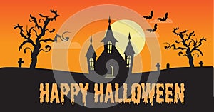 Haunted House with Happy Halloween Text