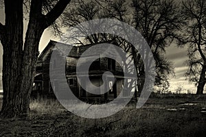 Haunted house monochrome photo