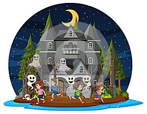 Haunted house at night scene