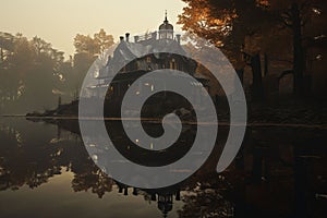 Haunted House Reflection in Lake Reflection of a