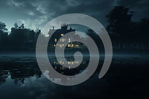 Haunted House Reflection in Lake Reflection of a