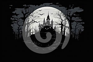 Haunted House Silhouette In Black Halloween Ghostly Vibes