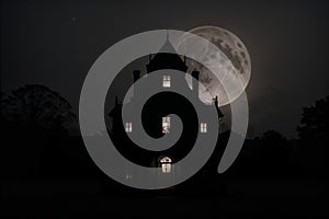 Haunted House Silhouette A Spooky Halloween Scene.AI Generated