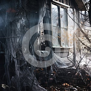 haunted house in the woods with spider webs