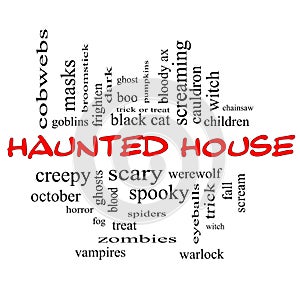 Haunted House Word Cloud Concept in red & black