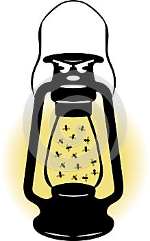 Haunted Lantern with Fireflies Vector Illustration