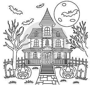 Haunted Mansion, Halloween Outline Coloring Page