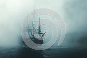 A haunted pirate ship sailing on a mysterious and foggy sea Ghostly ship