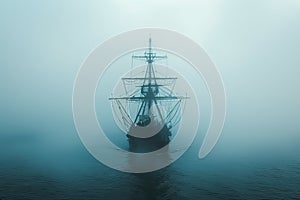 A haunted pirate ship sailing on a mysterious and foggy sea Ghostly ship