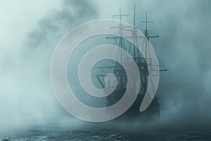 A haunted pirate ship sailing on a mysterious and foggy sea Ghostly ship