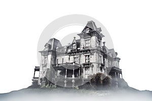haunted white stone manor. mansion. abandoned ghost mansion. Isolated PNG