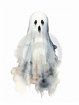 Haunting ghost on a white background. Horror story, halloween illustration. Watercolor style