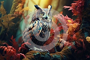 Haunting Owl forest bird. Generate Ai