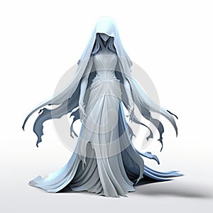 Haunting White Cloaked Character: Detailed 3d Banshee Art