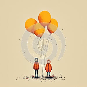 Hauntingly Beautiful Illustrations Of Two Children With Balloons