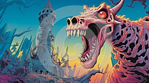 Hauntingly Beautiful Monster Illustration With Dragon Teeth In Todd Schorr Style