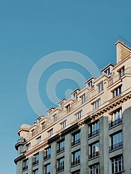 Haussmannian buliding, typical architecture in Paris, France