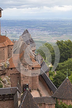 Haut-Koenigsbourg Castle outside, top view.  Alsace , France