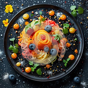 haute cuisine dishes vegetables with berries