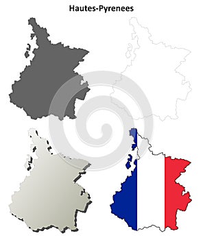 Hautes-Pyrenees, Midi-Pyrenees outline map set photo