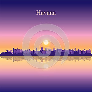 Havana city silhouette on sunset background