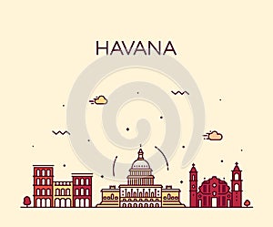 Havana city skyline, Cuba vector linear style city