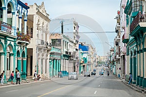 HAVANA, CUBA - OCTOBER 22, 2017: Havana Cityscape with Local Architecture and People. Cuba.