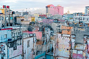 HAVANA, CUBA - APRIL 14, 2017: Authentic view of a abandoned house and street of Old Havana