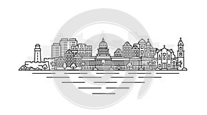 Havana, Cuba architecture line skyline illustration. Linear vector cityscape with famous landmarks, city sights, design