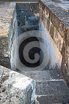 Havana, Cuba. Castillo de Real Fuerza. Narrow stone staircase leading down