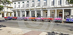 Havana .,Cuba Colorful cars in a row