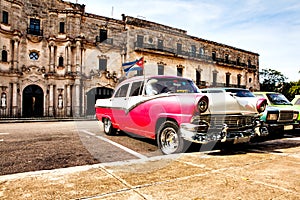Havana, Cuba, December 12, 2016: Group of colorful vintage class