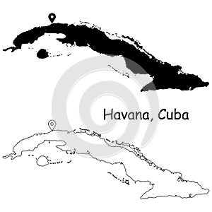 Havana Cuba. Detailed Country Map with Location Pin on Capital City.