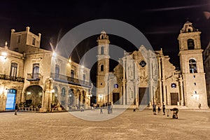 HAVANA, CUBA - FEB 20, 2016: Catedral de San Cristobal on Plaza de la Catedral square in Habana Viej