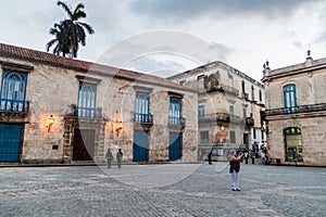 HAVANA, CUBA - FEB 20, 2016: Old colonial buildings on Plaza de la Catedral square in Habana Vieja