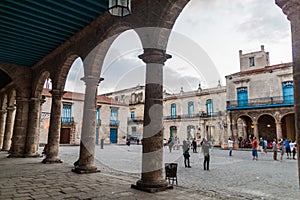 HAVANA, CUBA - FEB 20, 2016: Old colonial buildings on Plaza de la Catedral square in Habana Vieja