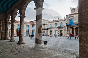 HAVANA, CUBA - FEB 20, 2016: Old colonial buildings on Plaza de la Catedral square in Habana Vieja