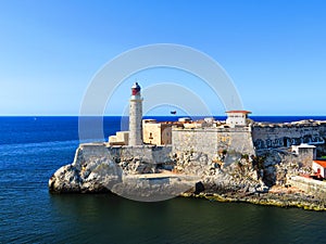 Havana, Cuba light house of La Cabana Fort and Morro Castle